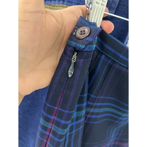 Vintage Pendleton Women Virgin Wool Blue Plaid Pleated Knee Length Skirt Size 14 - Picture 4 of 6